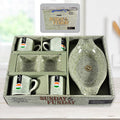 8240 Sunday Funday Ceramic Tea  Cups  Mug With Plastic Snacks Platter And 2 Compartment Chutney Bowl Milk Cup Coffee Cup Breakfast Cup Drinking Mug Or Outdoor For Household Gift For Birthday Wedding Party (6 Pcs Set)