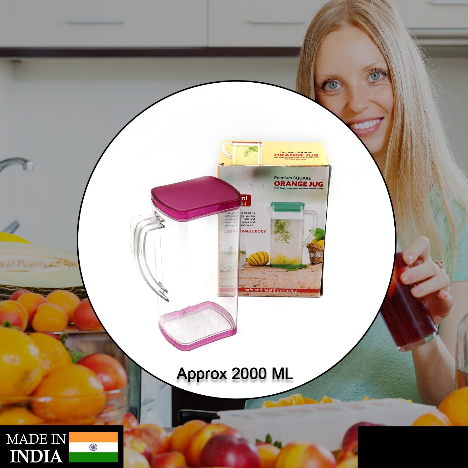 2789 2000ml Square Jug For Carrying Water And Types Of Juices And Beverages And All.