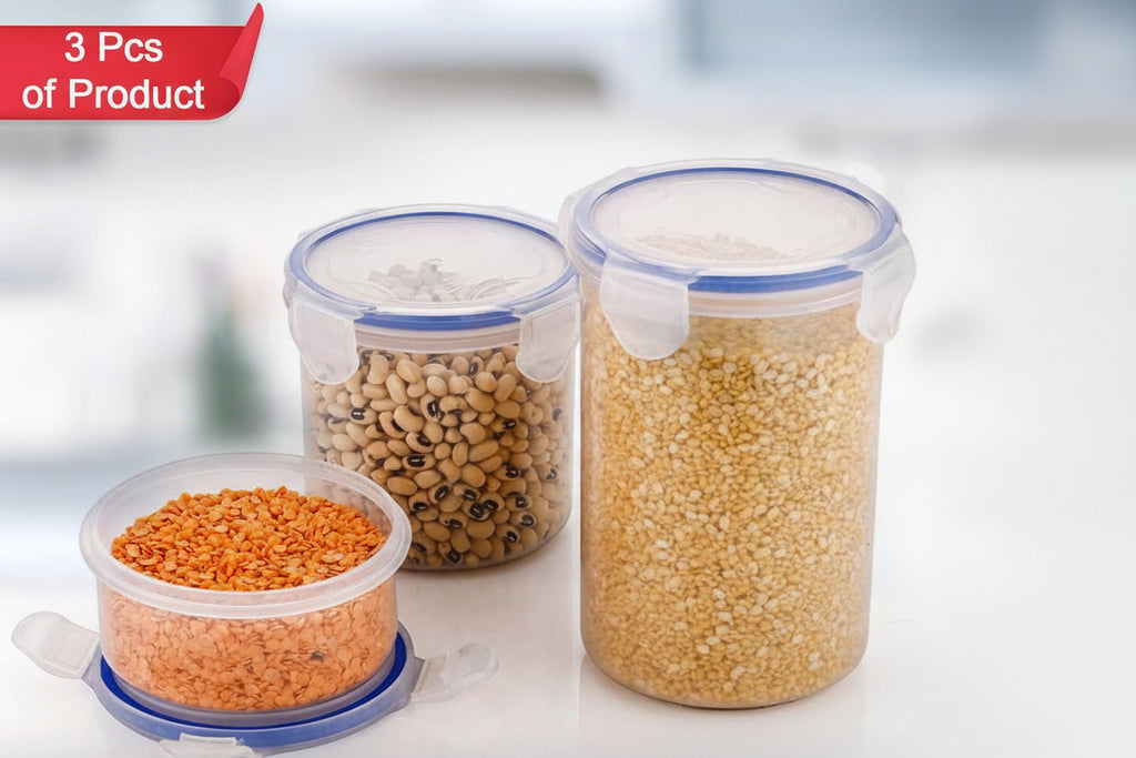 5828 Round Plastic Airtight Food Storage Containers With Leak Proof Locking Lid Storage Container Set Of 3( Approx Capacity 500ml1000ml1500ml Transparent) - 3 Pc Set