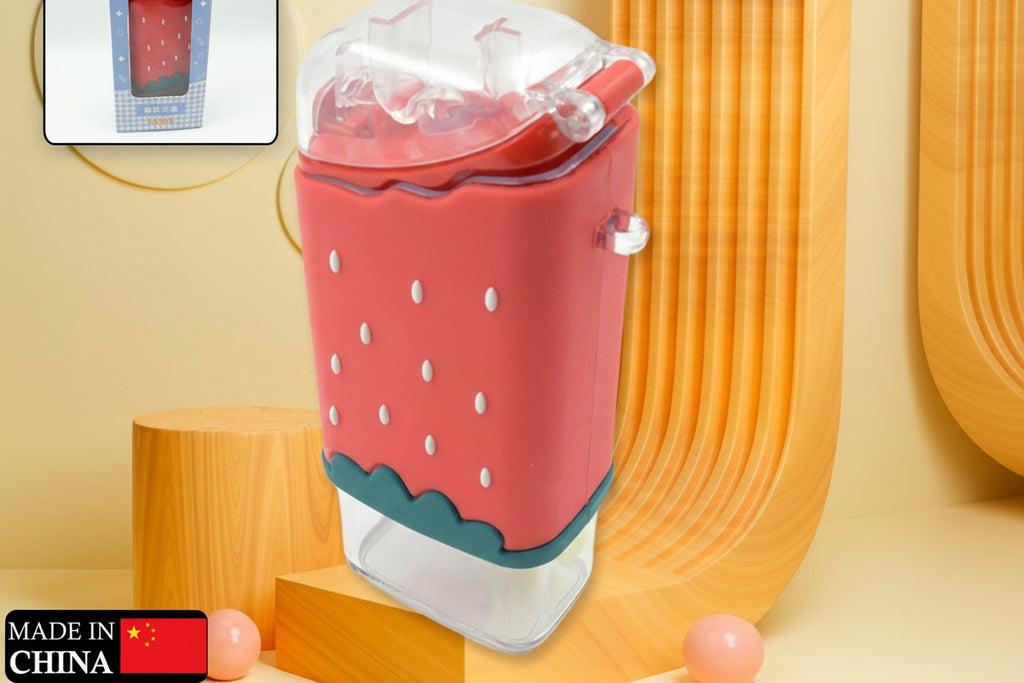 12555 Portable Cute Water Bottle For Kids Unique Ice Cream Shape Water Cup Popsicle Shaped Plastic Kettle With Straw Adjustable Shoulder Strap Bpa Free Leakproof (300 Ml)