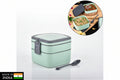 2860 Green Double-layer Portable Lunch Box Stackable With Carrying Handle And Spoon Lunch Box