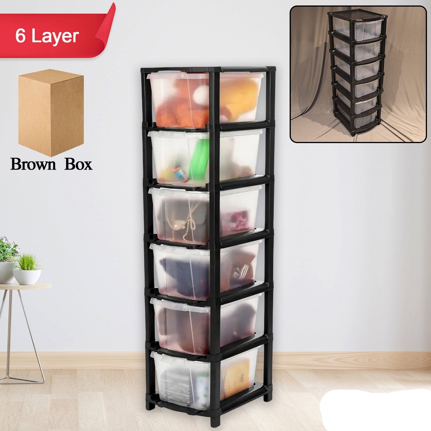 6-layer Modular Plastic Drawer Storage Cabinet