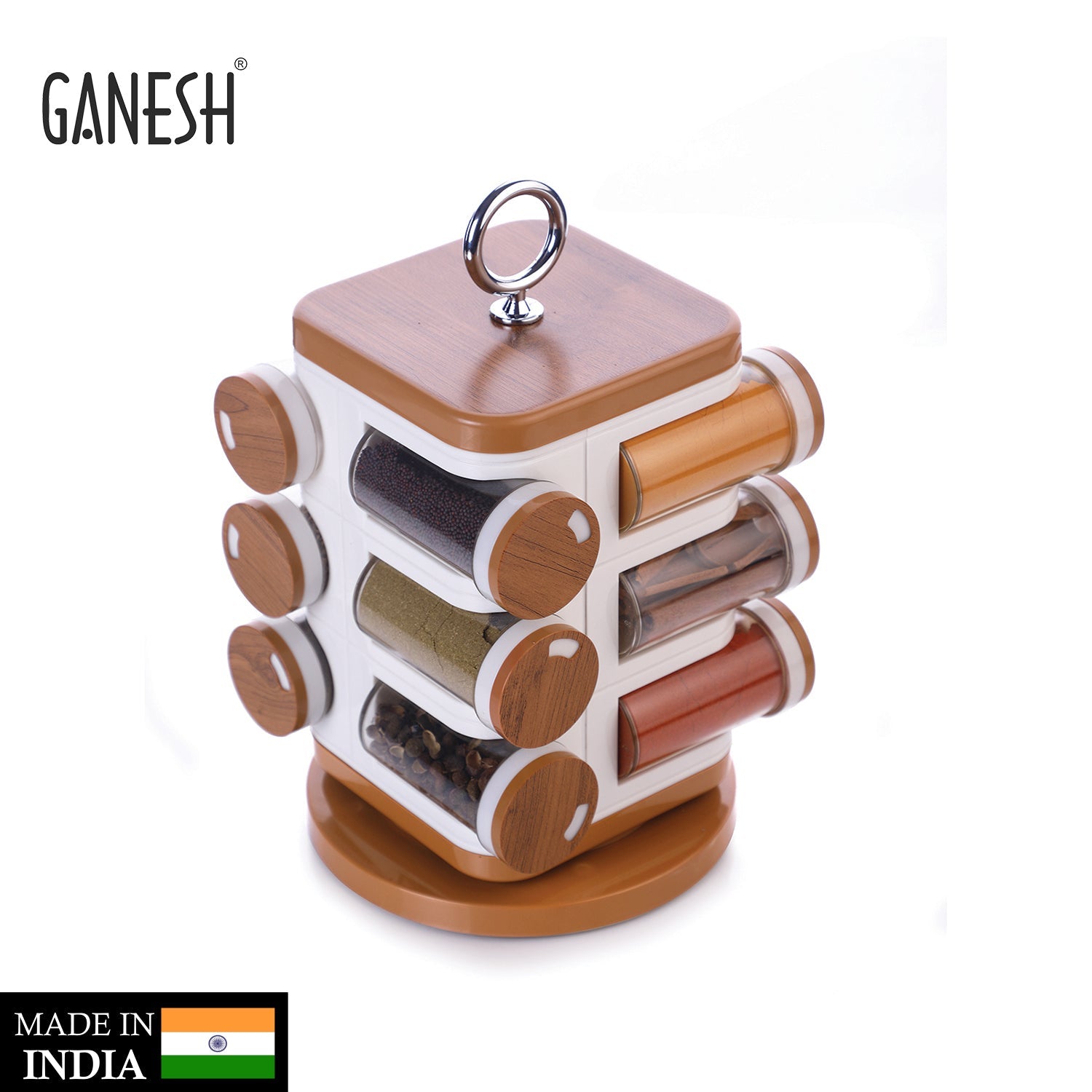 8118 Ganesh 12-jar Revolving Spice Rack Masala Box